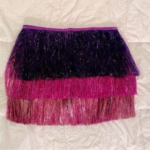 Pink & purple high wasted tinsel fringe shorts